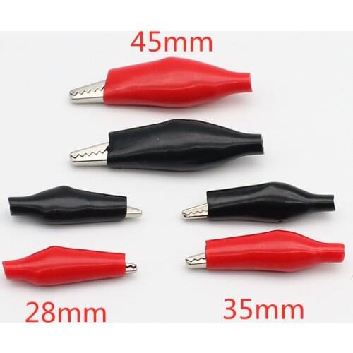 10pcs/lot 28mm/35mm/45mm Metal Alligator Clip G98 Crocodile Electrical Clamp for Testing Probe Meter Black/Red with Plastic Boot