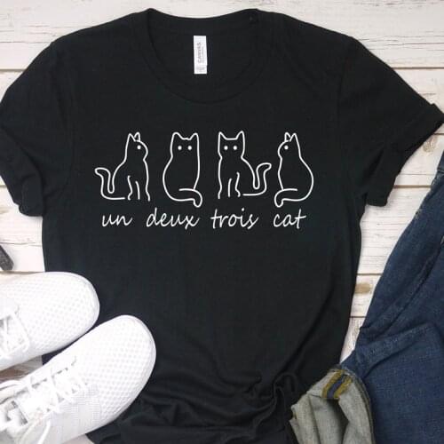 Un Deux Trois Cat Tshirt Cat Kitten T-Shirt Causal Cat Lover Gift Tops Funny Animal Lover Tees Aesthetic Cotton Shirts Drop Ship