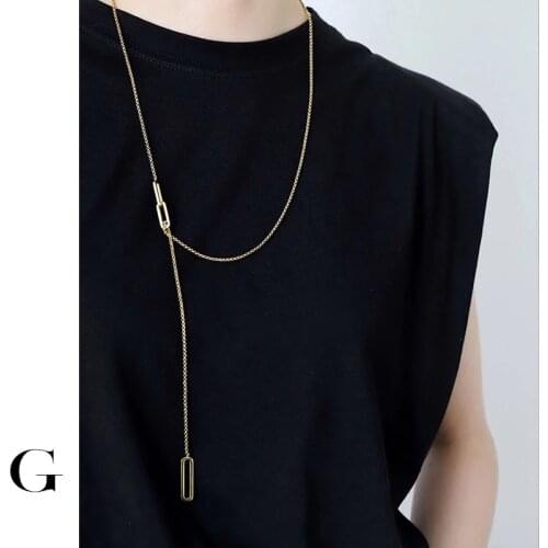 GHIDBK Ins Simple Statement Long Unique Design Necklaces in Stainless Steel Women Fashion Street Style Collars Jewelry Wholesale
