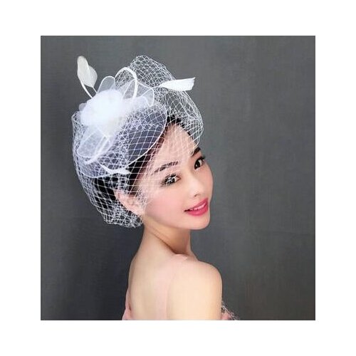 Headdress Bride Retro Veil Show Mesh Yarn Feather Famous Women Evening Dress Little Top Hat Female Hair Decoration Black white