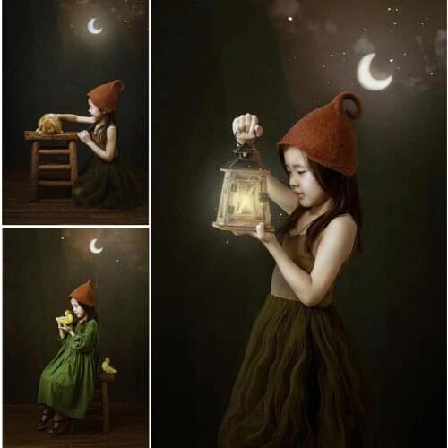 Forest Moon Still Picture Photography Background Dark Painting Style Backdrop Newborn Child Portrait Photo Studio Cake Smash