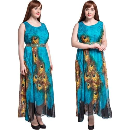 Fashion Women Summer Long Dress Holiday Floral Print Bohemia Sleeveless Party Beach Maxi Dresses Kaftan Gown Vestidos Plus Size