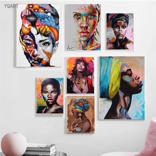Africa Wall Art Pictures Colorful Woman Portrait Oil Paintings On Canvas Posters and Print for Modern Home Living Room Decor