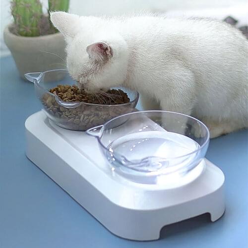 Non-Slip Cat Bowl Single & Double Bowl With Raised Stand Pet Food Bowls For Protection Cervical Supprot Dropshipping