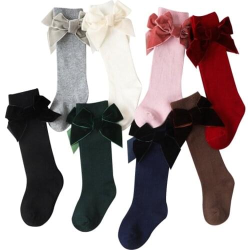 8Pairs/Lot Girls Socks Cotton Velevt Bow Socks Toddler Girl Stockings Baby Stuff for Girl Infant Ctue Knee High Socks 3-8T