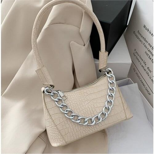 New Fashion Alligator Pattern Baguette Bags for Women 2020 PU Leather Zipper Shoulder Bag Sac Femme Luxury Handbags Designer Bag