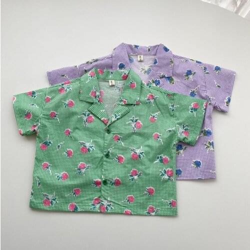 2021 new girls boys printed shirt cotton summer short sleeve kids top