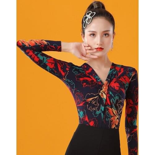 New Modern Ballroom Dance Practice Costumes Female Adult Long Sleeve Tops Women Sexy Cha Cha Clothing Dance Party Outfit DQL4990