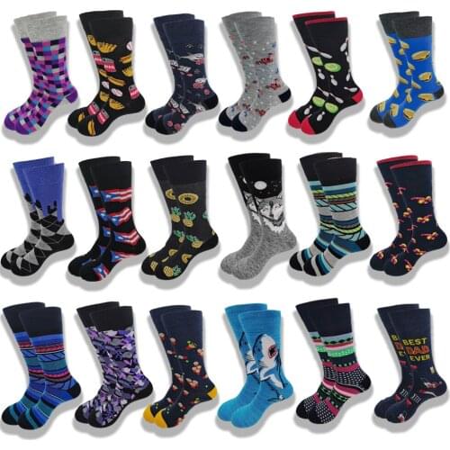 A Pair of Mens Socks in Autumn and Winter Hamburger Shark Striped Wolf Multi-Color Comfortable Dress Middle Tube Socks