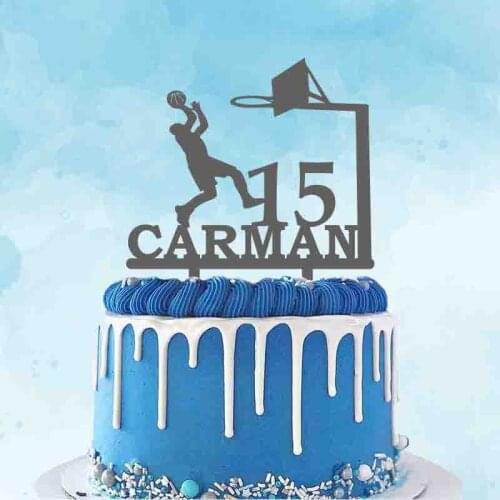 Personalized Basketball Cake Topper Custom Name Age Man Playing Basketball Shooting Basketball Fans Birthday Party Cake Topper