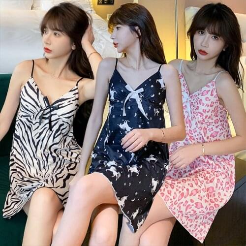 Sexy Lingerie Spaghetti Strap Nightgowns for Women Summer Fashion Korean Print Sleepwear Nightdress Night Gown Home Dress Nighty