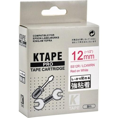 12mm Red on White SS12R Compatible Epson KingJim Label Printers LC-4WRN Laminated Label Tapes Ribbon LC4WRN for LW-300 400