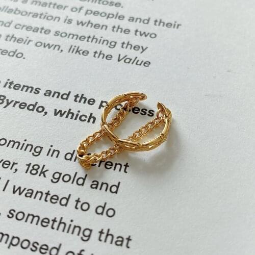 ONLY 1PC (No pierced) Authentic 925 Sterling silver double rows Gold Chain Geometric &Tassel CLIP Earrings Fine jEWELRY TLE952