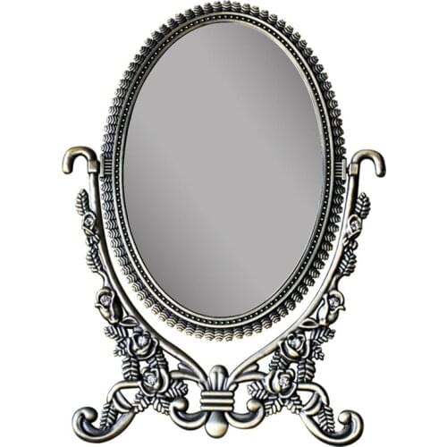 Vintage European Oval Double-Sided Classical Rose Carving Aristocratic Makeup Mirror Beauty Desktop Backlit Mirrors