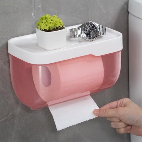 Waterproof Bathroom Toilet Paper Towel Holder Wall Mount Plastic WC Paper Holder with Mobile-Phone Storage Shelf Rack Tissue Box