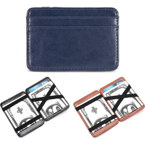 High Quality Leather Small Mens Magic Wallet 5 Credit Card Holders ID Case Slim Purse For Man Money Bag Male Ribbon Cash Clip