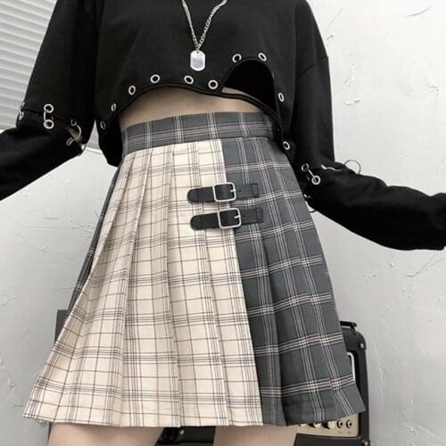 Ruibbit New Arrival Gothic Punk Harajuku Women Chic Preppy Style Plaid Pleate Female Fashion Mini Skirts