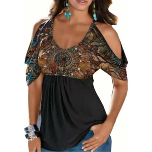 Womens Tshirts 2021 Cold Shoulder Short Sleeve T-shirt Casual Loose Tops Tunic Summer Women Clothes