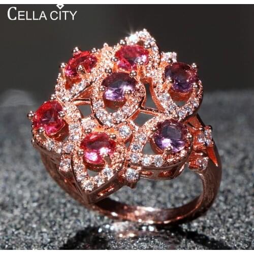 Cellacity Trendy Amethyst Ring for Women Silver 925 Jewelry Round Gemstones Flower Pink Zircon Female Anniversary Gift Wholesale