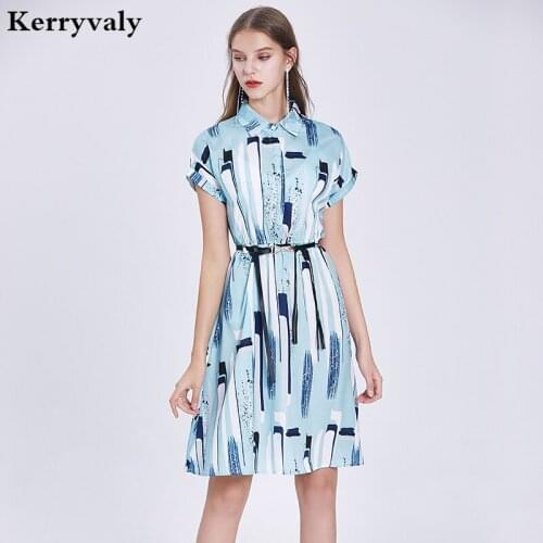 Ol Style Female Summer Shirt Silk Dress Vestidos Verano 2021 Light Blue Color Striped Prints Holiday Beach Dress Sukienki K6606