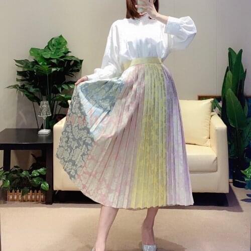 2021 New Original Designed Luxury D Style Women Skirt Folds Acetate and Silk Elegant Womens Skirt