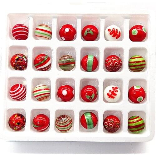 24pcs Custom Red Series Striped Hand Made Glass Balls Marbles Rarity Children Puzzle Game Toys Christmas Home Decor Accessories