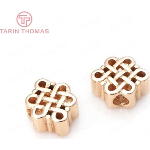 6PCS 9x11MM 11x15MM 24K Champagne Gold Color Plated Brass Chinese knot Spacer Beads Bracelet Beads High Quality Diy Accessories