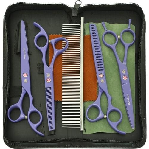 7 Inch Purple Dragon Pets Scissors for Dogs Grooming High Quality 440c Steel Animals Hair Cutting Tijeras Thinning Shears B0040B