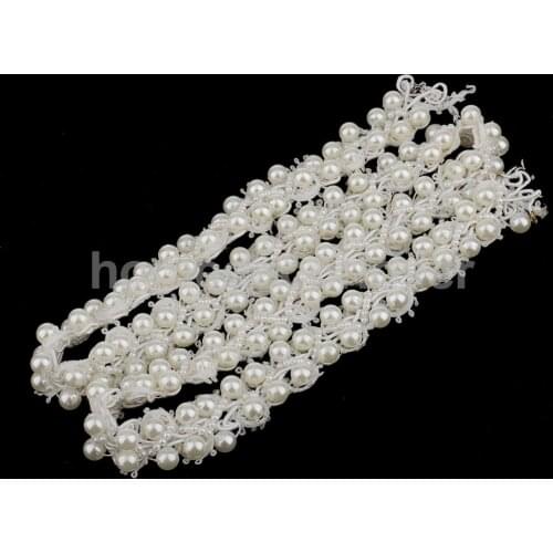 80cm Beaded Pearl White Trimming Lace Ribbon Trims Applique Embellishments for Sewing Wedding Dress