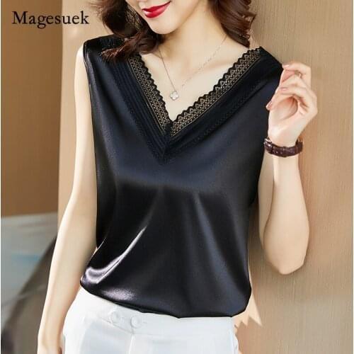 Satin Lace Vest Causal Solid Lace Clothes Women Tank Top Backless Lace Sleeveless 2021 Summer Camis V-neck Fashion Blusas 13696