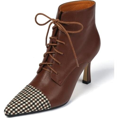 Autuspin Retro Women Chelsea Boots Cow Leather Pointed Toe 8cm Thin Heels for Female Winter Night Club Party Prom Dress Shoes