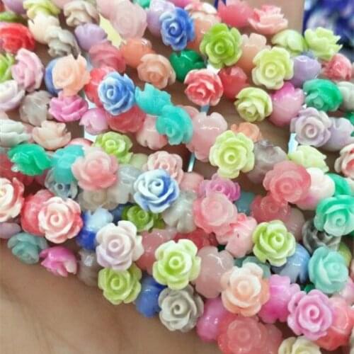 40pcs rose flower beads accessories for women bracelets making craft findings size 8mm camellia flowers mix colors by randoms