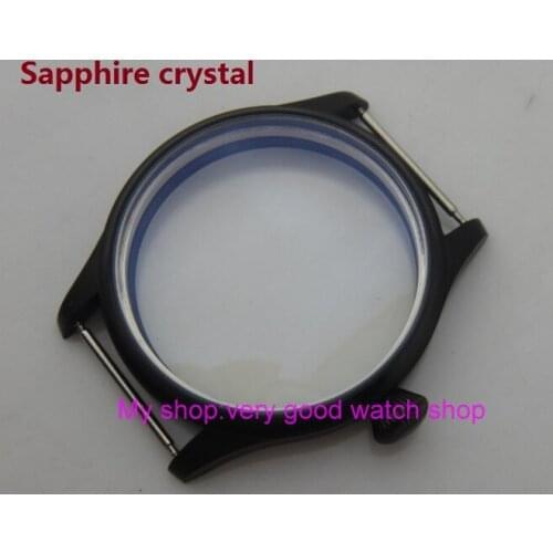 Sapphire crystal 44MM 316L stainless steel watch case with Plating black fit 6497/6498 Mechanical Hand Wind movement 13-8a