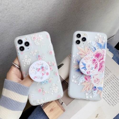 Flower Collection Round Stand Case for iPhone 12 Pro Max Back Phone Cover for 12 Mini 11Pro Max X XS XR 8 7 Plus SE 2020