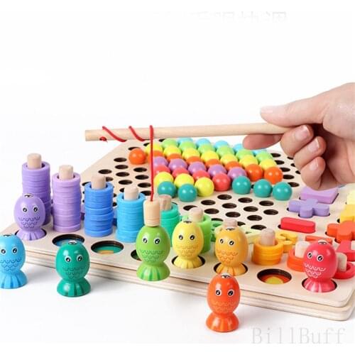 13in1 Clip Bead Fishing Log Board Montessori Educational Wooden 3D Puzzle Wooden Brain Training Early Intellectual Learning Toy