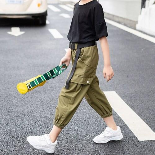 Kids Hip Hop Clothing Clothes Dance Costume for Girls Cotton T-Shirt Top Cargo Jogger Pants Jazz Ballroom Dancing Streetwear