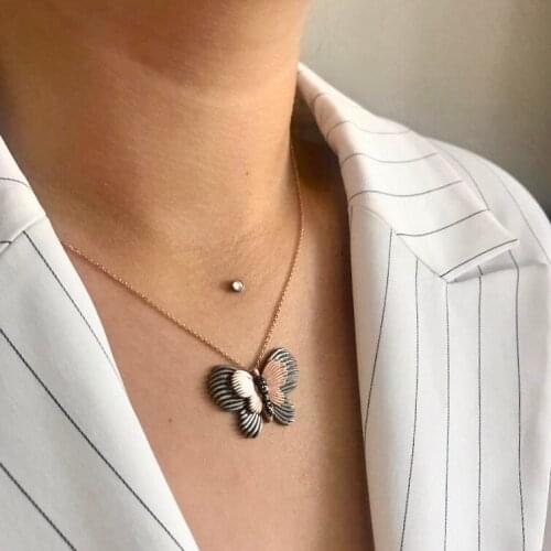 Double Wing Butterfly 925 Sterling Silver Necklace Women Girls Gift Jewelry Accessories Fashion Handmade Elegant Chain