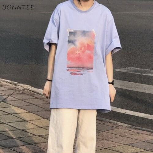 T-shirts Women Loose Unisex O-neck Half Sleeve Couple Harajuku All-match Simple Students Clothing Tee Fashionable Cartoon Retro