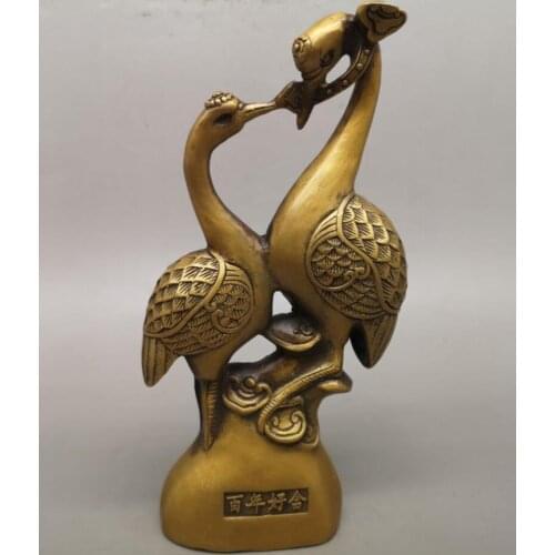 China brass double crane crafts statue