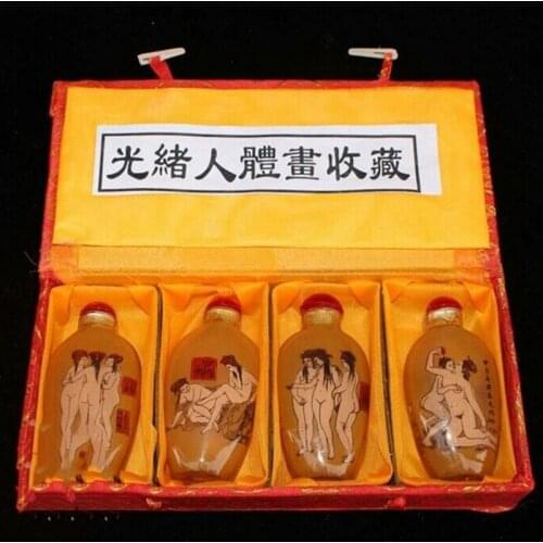 China Old Beijing Snuff Bottle Built-In Painting Naked Woman a Suit of 4 Collection Ornaments Decoration Gift