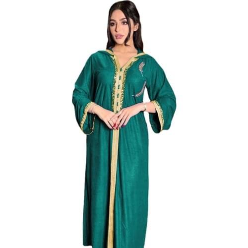 Ramadan Eid Jalabiya Fashion Muslim Dubai Arabic Hooded Abaya Dress Moroccan Kaftan Diamond Jalabiat Women Robe 2021
