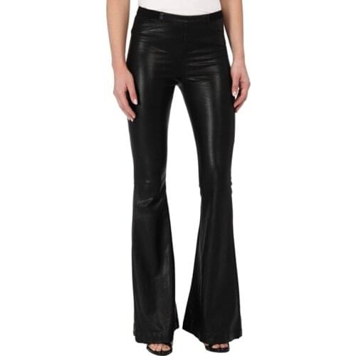 Fashion brand longer length water wash PU leather flare pants female street punk raise hip ws thin leather pants wq761 dropship