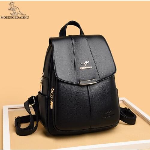 2021 New Fashion Letter Design Womens Backpack Quality Leather Ladies Anti-theft Backpack Solid Color Women Student School Bags