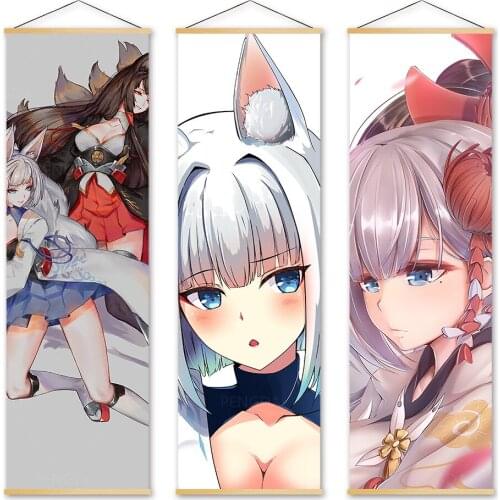 Wall Art Canvas Azur Lane Pictures Poster Wooden Scroll Hanging Painting Print Japanese Anime Role Home Decoration Living Room