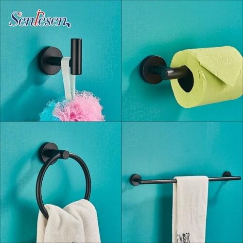 Senlesen Towel Bar Matte Black Bathroom Stainless Steel Wall Mount Towel Rack, Bathroom Hardware Hanging Rack Toilet Shelf Set