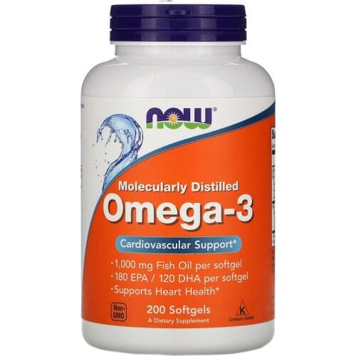 Now Foods Omega-3 EPA DHA Fish Oils 200 Softgels Cardiovascular Support Heart Health FREE SHIPPING