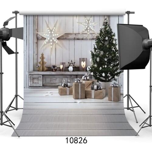 Christmas Photography White Wooden Star Gifts Decor Lights Backdrops Baby Shower Photophone Background for Photo Vinyl 3D