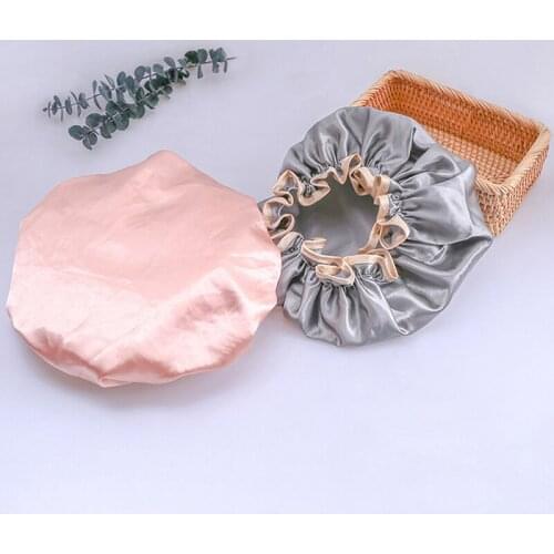 Satin Hair Hat at Night Shower Cap for Women Waterproof Double Layers Bathing Long Hair Protection Hats EVA TJ3391