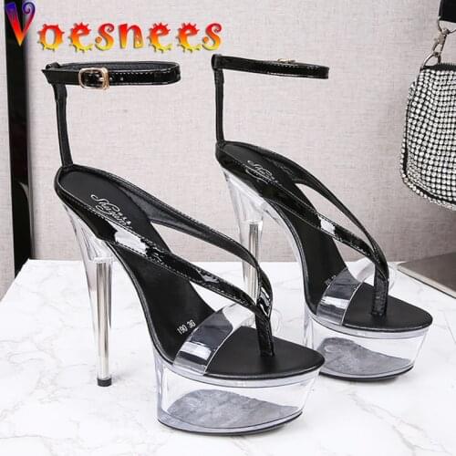 Super Sexy Flip Flops Woman High Heels New PVC Transparent Waterproof Platform Crystal Shoes 2021 Summer Walking Show Sandals