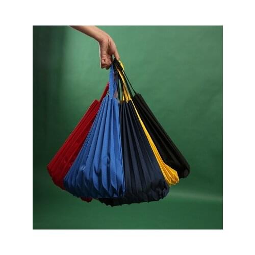 Japanese Brand Pleated Pleat Bag Foldable Folable Canvas Shopping Bag Girls Ruched Shoulder Tote Teenager Women Daily Handbag